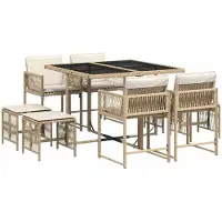 vidaXL Matgrupp för trädgården med dynor 9 delar beige konstrotting