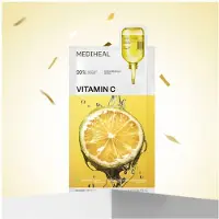 Mediheal Essential Mask Vitamin C Klar Toning Upplysande Ansiktsmask 10 Ark (24 ml × 10) 1 Box (10 Sheets) yellow