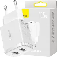 Tactical Baseus Compact Väggladdare med 2 USB-portar - 10.5W - Vit
