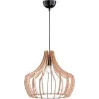 TRIO Leuchten Hänglampa Wood, dimbar, Ljust trä, Vardagsrum / matsal, Skandinavisk, Pendellampa