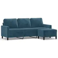 vidaXL 3-sitssoffa med fotpall blå 180 cm sammet