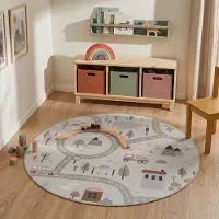 Little Olly Rund lekmatta bil | Rocky Ride vit hos Volero | Ø 80 cm | Polyester | Figurer/Karaktärer | Rund | Plattvävd