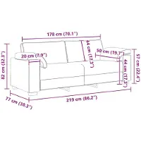 vidaXL Soffa 2 pcs Svart 219 x 80 x 82 cm tyg