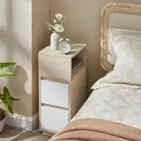 24.Se Smalt Nattduksbord med 2 lådor och ett öppet fack - Beige/Vit