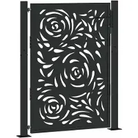 vidaXL Trädgårdsgrind svart 105x130 cm stål flammdesign