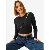 Bianco Texturerad Ribbad Crop Top med Utskärning