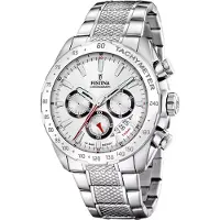 Festina Timeless Kronograf Rostfritt Stål Vit Urtavla Kvarts F20668-1 100M Herrklocka vit