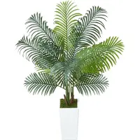 Vevor Konstgjord Arecapalm 1524 mm, Konstgjord Palm Tropiska Växter med Vit Hög Kruka, Konstgjord Golvsilkesväxt i Kruka, Stora Träd för Hemmakontor Vardagsrumsinredning Inredning, Inomhus Utomhus