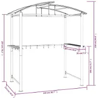 vidaXL Tak för grill med sidohyllor antracit 210x114x230 cm stål