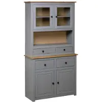 vidaXL Vitrinskåp grå 93x40,5x180 cm massiv furu panama