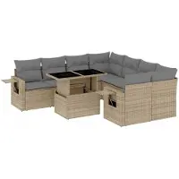 vidaXL Soffgrupp för trädgården med dynor 9 delar beige konstrotting