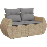 vidaXL Soffgrupp för trädgården med dynor 6 delar beige konstrotting