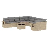 vidaXL Loungegrupp för trädgården m. dynor 11 delar beige konstrotting