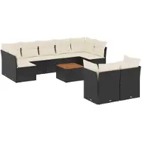 vidaXL Loungegrupp 10 delar med svarta dynor konstrotting