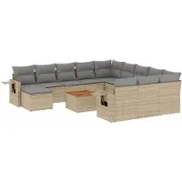 vidaXL Soffgrupp för trädgården med dynor 13 delar beige konstrotting
