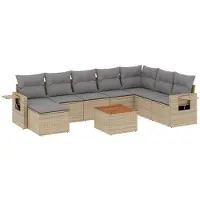 vidaXL Soffgrupp för trädgården med dynor 9 delar beige konstrotting