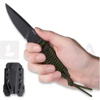 ANV Knives P100 Sleipner Cerakote, Olive Paracord, P100-039, Black Kydex Sheath, neck knife