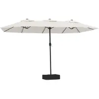 vidaXL Trädgårdsparasoll dubbelt med LEDs sandvit 449x265 cm