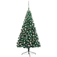 Belyst halv plastgran med kulor grön 180 cm