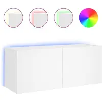 vidaXL Väggmonterad tv-bänk LED vit 100x35x41 cm