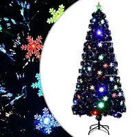 Julgran Med Led-Snöflingor Svart 180 Cm Fiberoptik