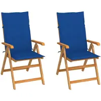 vidaXL Trädgårdsstolar 2 st med kungsblåa dynor massiv teak
