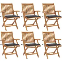 vidaXL Hopfällbara trädgårdsstolar med dynor 6 st massiv teak