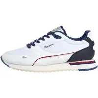 Pepe Jeans för män. PMS400007 Träningsskor Bexley South white (40), Vit, Karta, Nyckelband, Casual