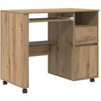 vidaXL Skrivbord med Hjul Artisan Ek 91 x 50 x 77 cm Konstruerat trä