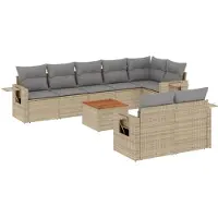vidaXL Soffgrupp för trädgården med dynor 9 delar beige konstrotting