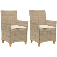 vidaXL Trädgårdsstolar m.dynor 2 st beige konstrotting och massivt trä