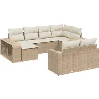 vidaXL Soffgrupp för trädgård med dynor 10 delar beige konstrotting