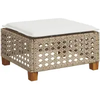 vidaXL Trädgårdspall med dyna beige 63,5x56x32 cm konstrotting