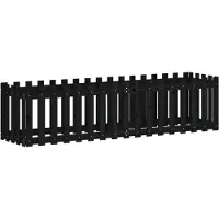 vidaXL Odlingslåda med staket-design svart 200x50x50 cm massiv furu