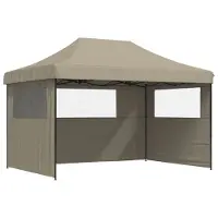 vidaXL Pop-Up hopfällbart partytält med 3 sidoväggar taupe