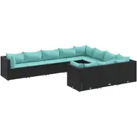 vidaXL Loungegrupp 10 delar med svarta dynor konstrotting