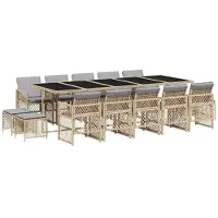 vidaXL Matgrupp för trädgården med dynor 15 delar beige konstrotting