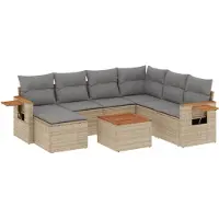 vidaXL Matgrupp för trädgården med dynor 8 delar beige konstrotting