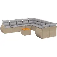 vidaXL Loungegrupp för trädgården m. dynor 11 delar beige konstrotting