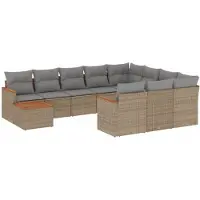 vidaXL Loungegrupp för trädgården m. dynor 11 delar beige konstrotting