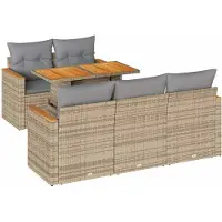 vidaXL Trädgårdssoffset med dynor 6 delar beige konstrotting akaciaträ