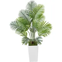 Vevor Konstgjord Arecapalm 1219 mm, 2-pack Konstgjord Palm Tropiska Växter med Vit Hög Kruka, Konstgjord Golvsilkesväxt i Kruka, Stort Träd för Hemmakontor Vardagsrumsinredning Inredning, Inomhus Utom