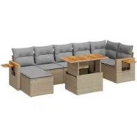 vidaXL Trädgårdssoffset med dynor 8 delar beige konstrotting akaciaträ