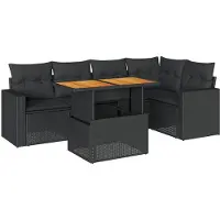 vidaXL Loungegrupp med dynor 6 delar svart konstrotting
