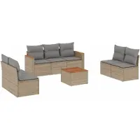 vidaXL Soffgrupp för trädgård med dynor 8 delar mixbeige konstrotting