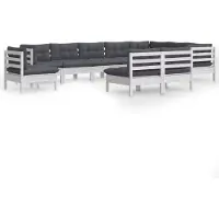 vidaXL Loungegrupp med dynor 10 delar vit massiv furu