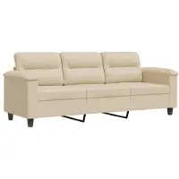 vidaXL 3-sitssoffa Gräddvit 180 cm mikrofibertyg