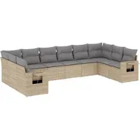 vidaXL Soffgrupp för trädgård med dynor 10 delar beige konstrotting