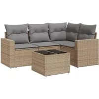 vidaXL Soffgrupp för trädgården med dynor 5 delar beige konstrotting