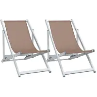 vidaXL Hopfällbara strandstolar, set om 2, brun, aluminium och textilene